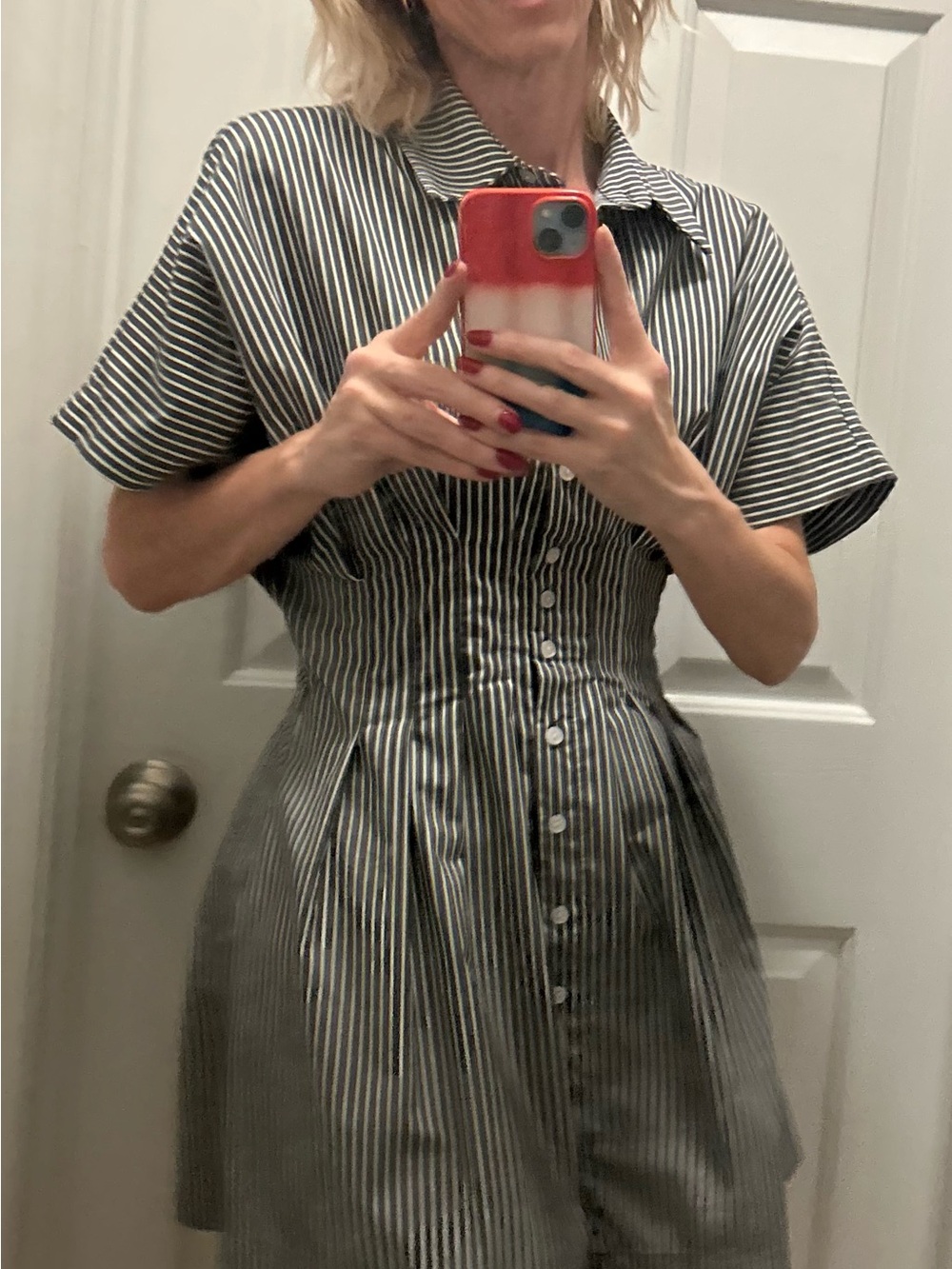 Anthropologie Tobie Mini Shirtdress by Exquise grey and white stripe fitted wais